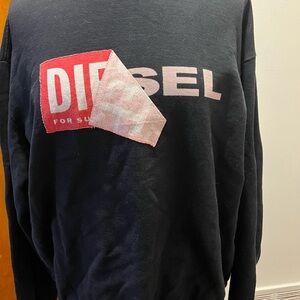 Diesel Men's Black Crewneck Sweater with Red Logo